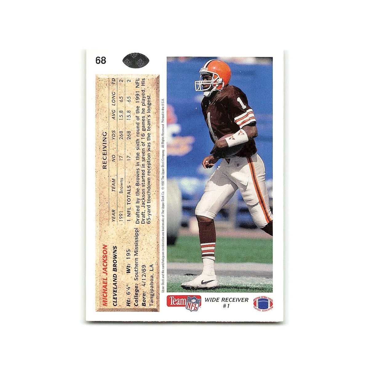 Michael Jackson 1992 Upper Deck #68 Cleveland Browns Football Card NM