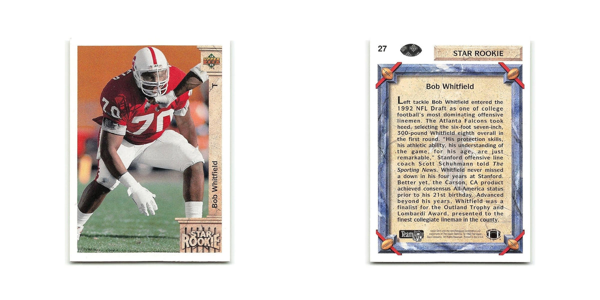 Bob Whitfield Rookie 1992 Upper Deck #27 Atlanta Falcons Football Card NM