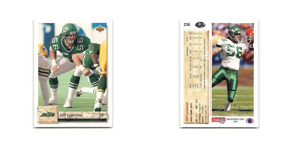 Jeff Lageman 1992 Upper Deck #236 New York Jets Football Card NM