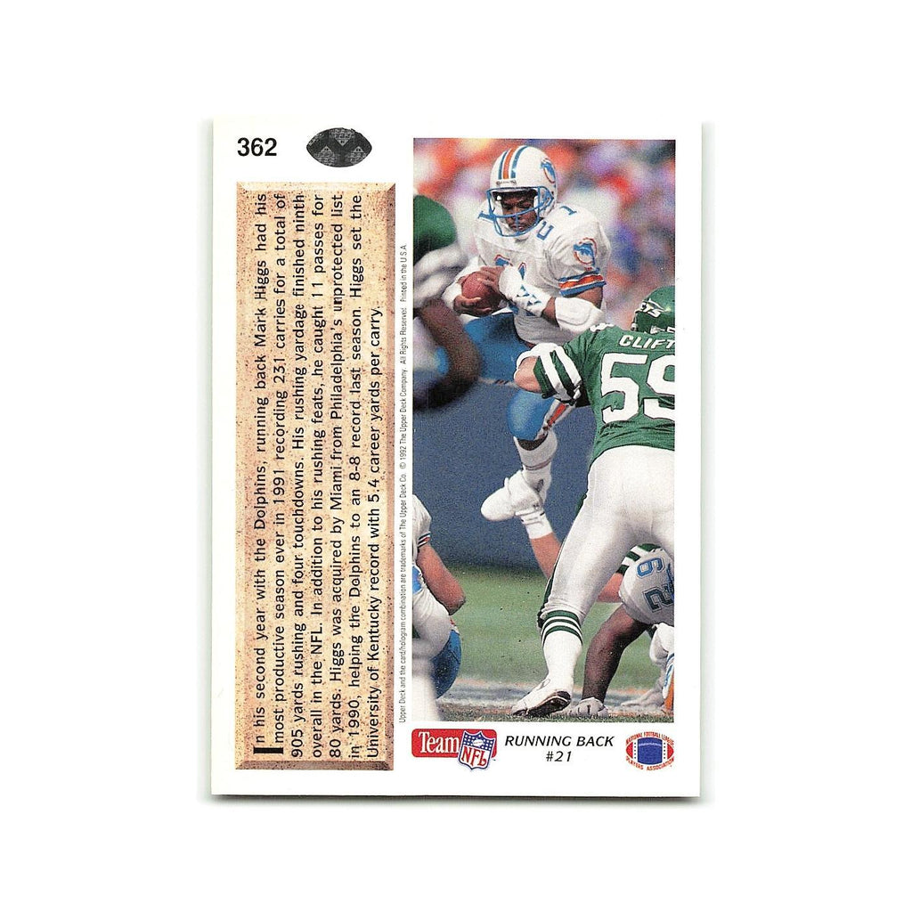 Mark Higgs 1992 Upper Deck #362 Miami Dolphins Football Card NM