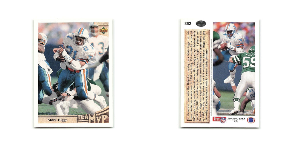 Mark Higgs 1992 Upper Deck #362 Miami Dolphins Football Card NM