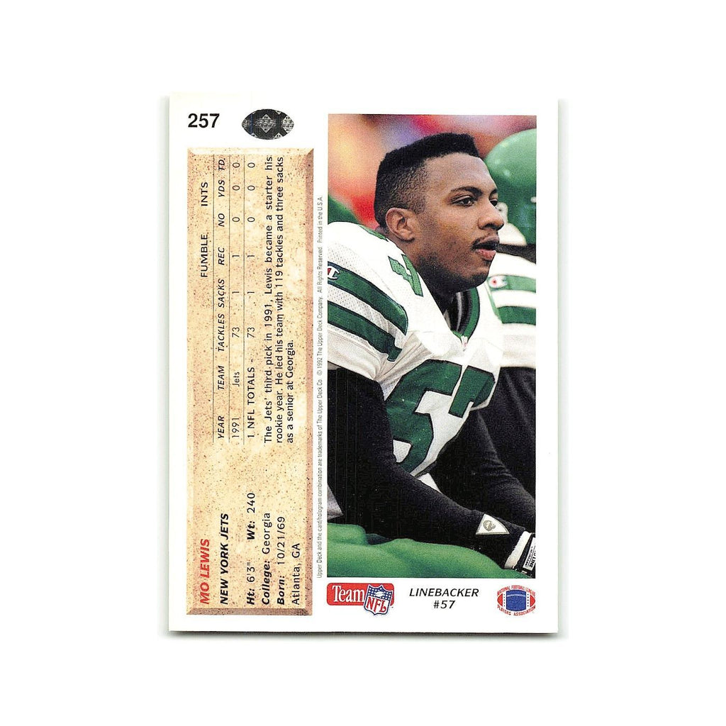 Mo Lewis 1992 Upper Deck #257 New York Jets Football Card NM