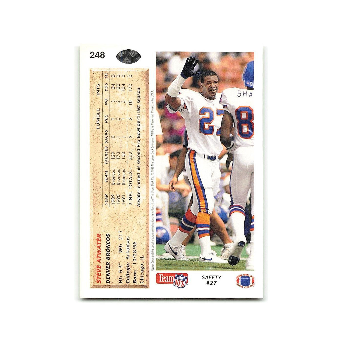 Steve Atwater 1992 Upper Deck #248 Denver Broncos Football Card NM