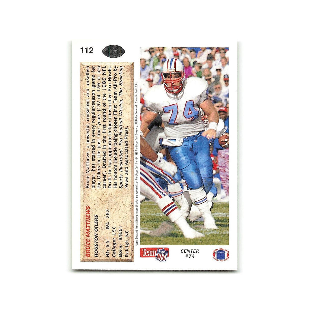 Bruce Matthews 1992 Upper Deck #112 Houston Oilers Football Card NM