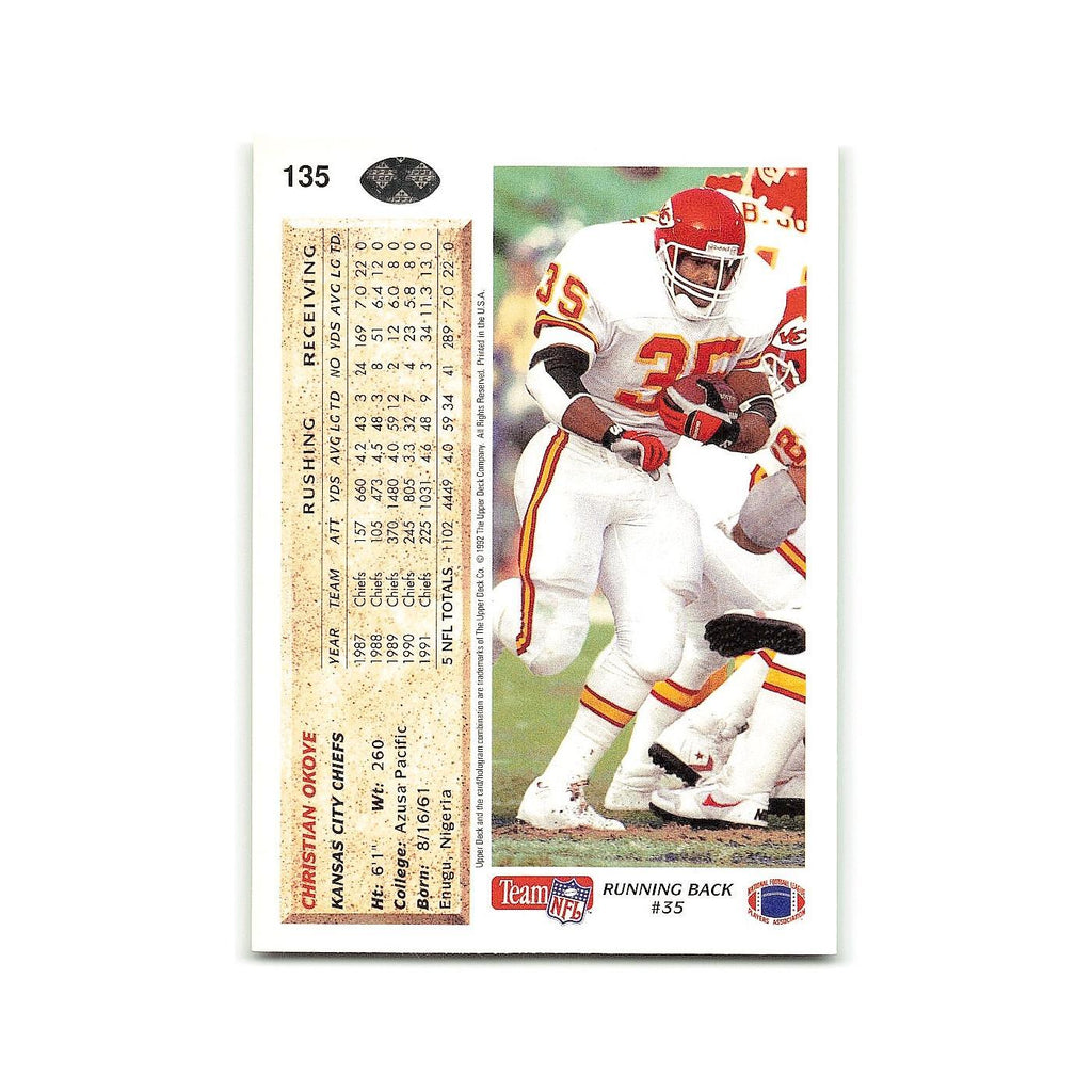 Christian Okoye 1992 Upper Deck #135 Kansas City Chiefs Football Card NM