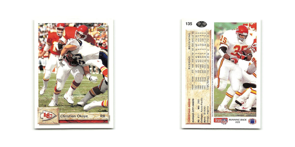 Christian Okoye 1992 Upper Deck #135 Kansas City Chiefs Football Card NM