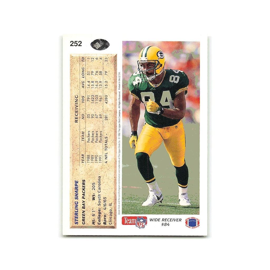 Sterling Sharpe 1992 Upper Deck #252 Green Bay Packers Football Card NM