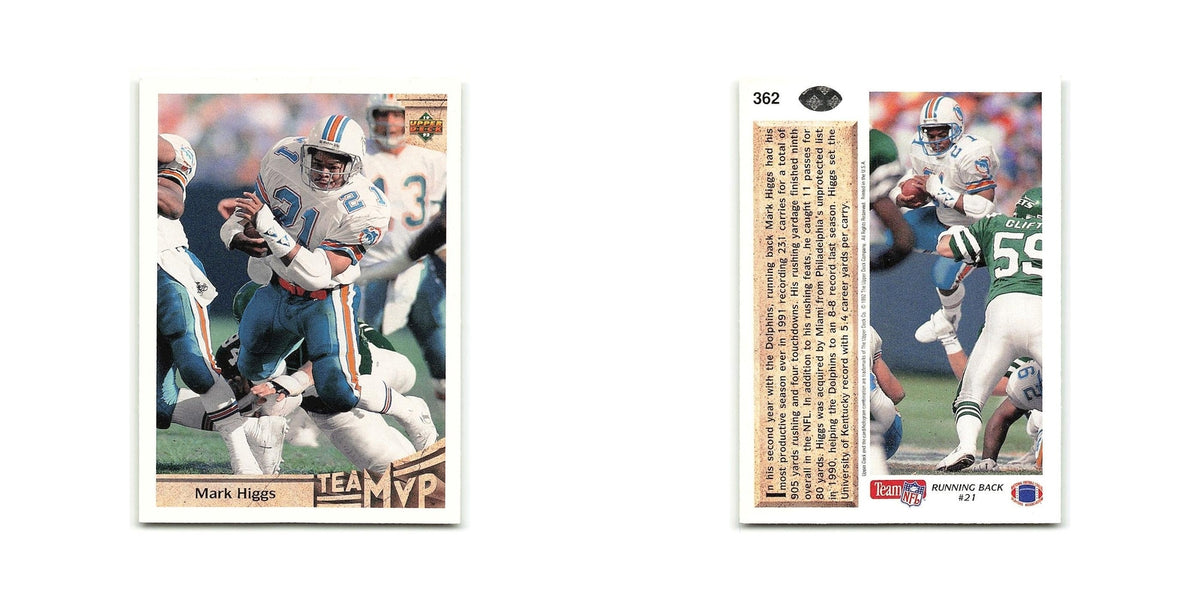 Mark Higgs 1992 Upper Deck #362 Miami Dolphins Football Card NM