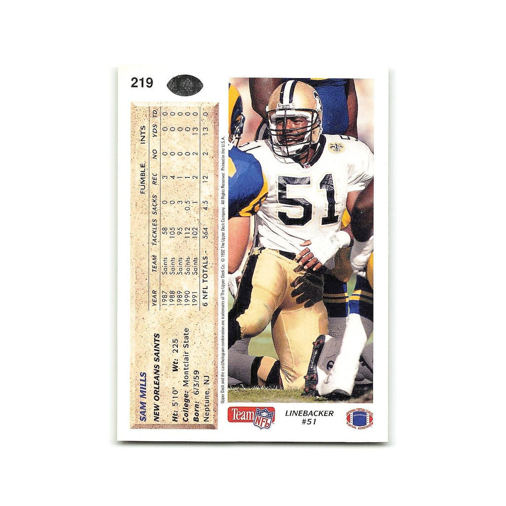 Sam Mills 1992 Upper Deck #219 New Orleans Saints Football Card NM
