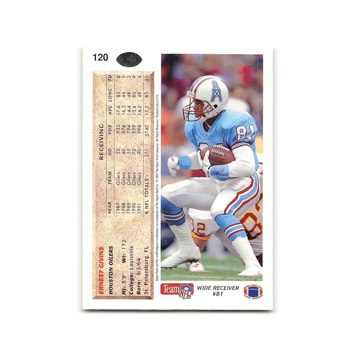 Ernest Givins 1992 Upper Deck #120 Houston Oilers Football Card NM