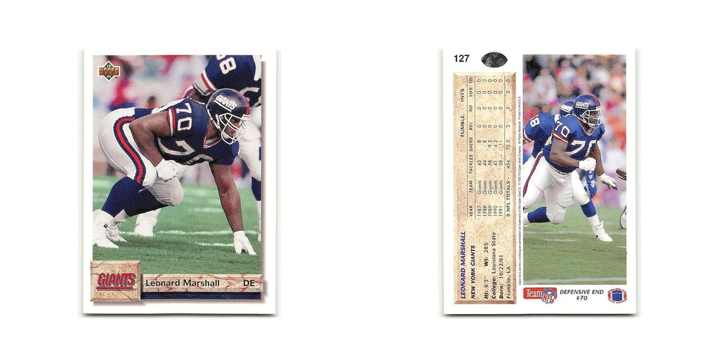 Leonard Marshall 1992 Upper Deck #127 New York Giants Football Card NM