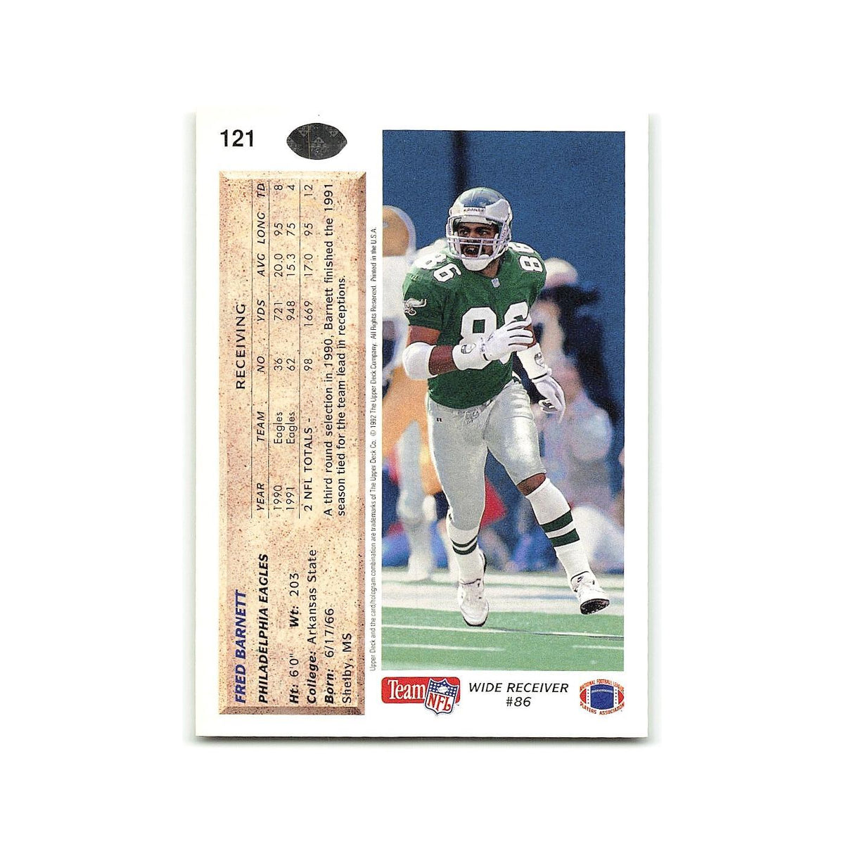 Fred Barnett 1992 Upper Deck #121 Philadelphia Eagles Football Card NM