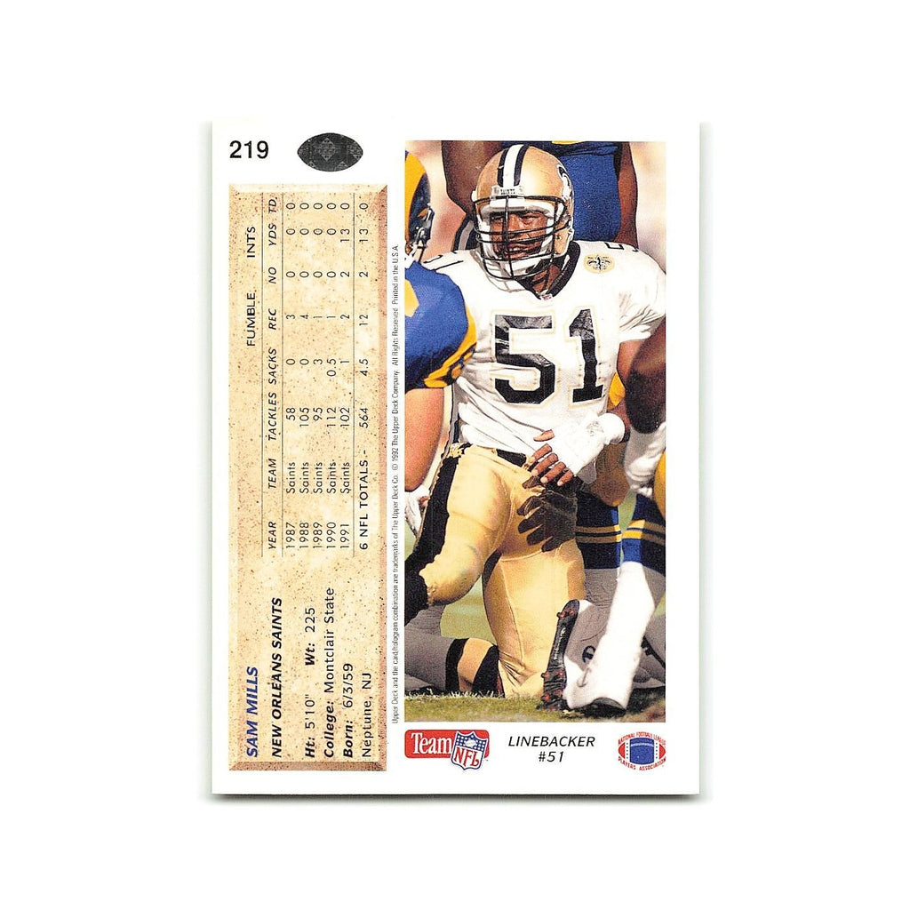 Sam Mills 1992 Upper Deck #219 New Orleans Saints Football Card NM