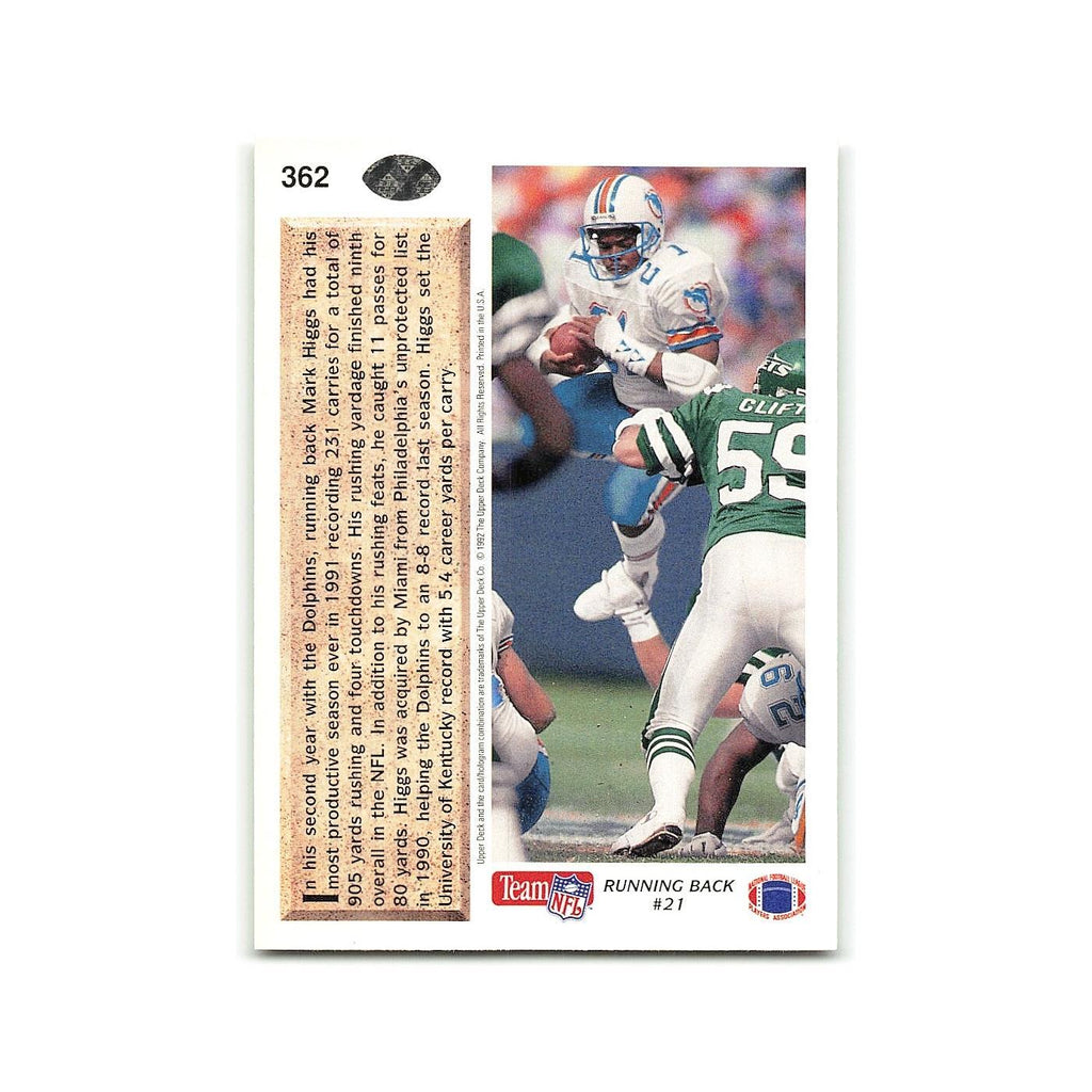 Mark Higgs 1992 Upper Deck #362 Miami Dolphins Football Card NM