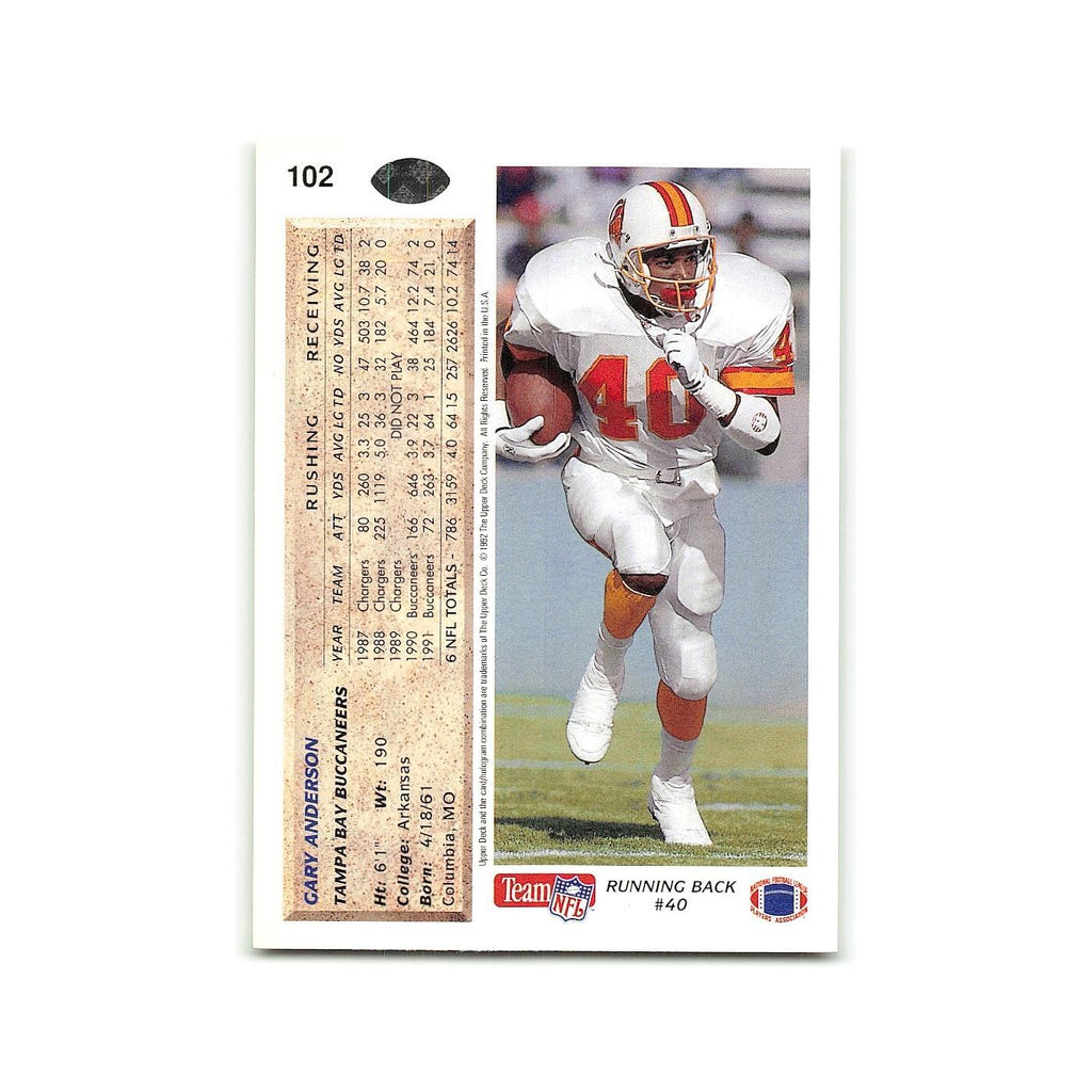 Gary Anderson 1992 Upper Deck #102 Tampa Bay Buccaneers Football Card NM