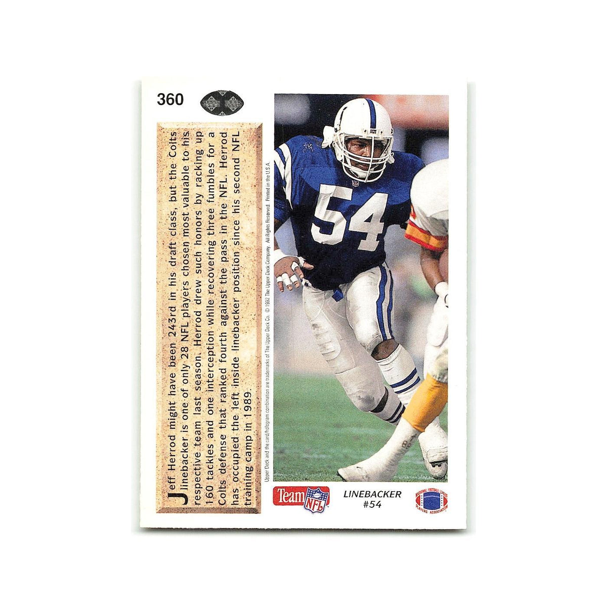 Jeff Herrod 1992 Upper Deck #360 Indianapolis Colts Football Card NM