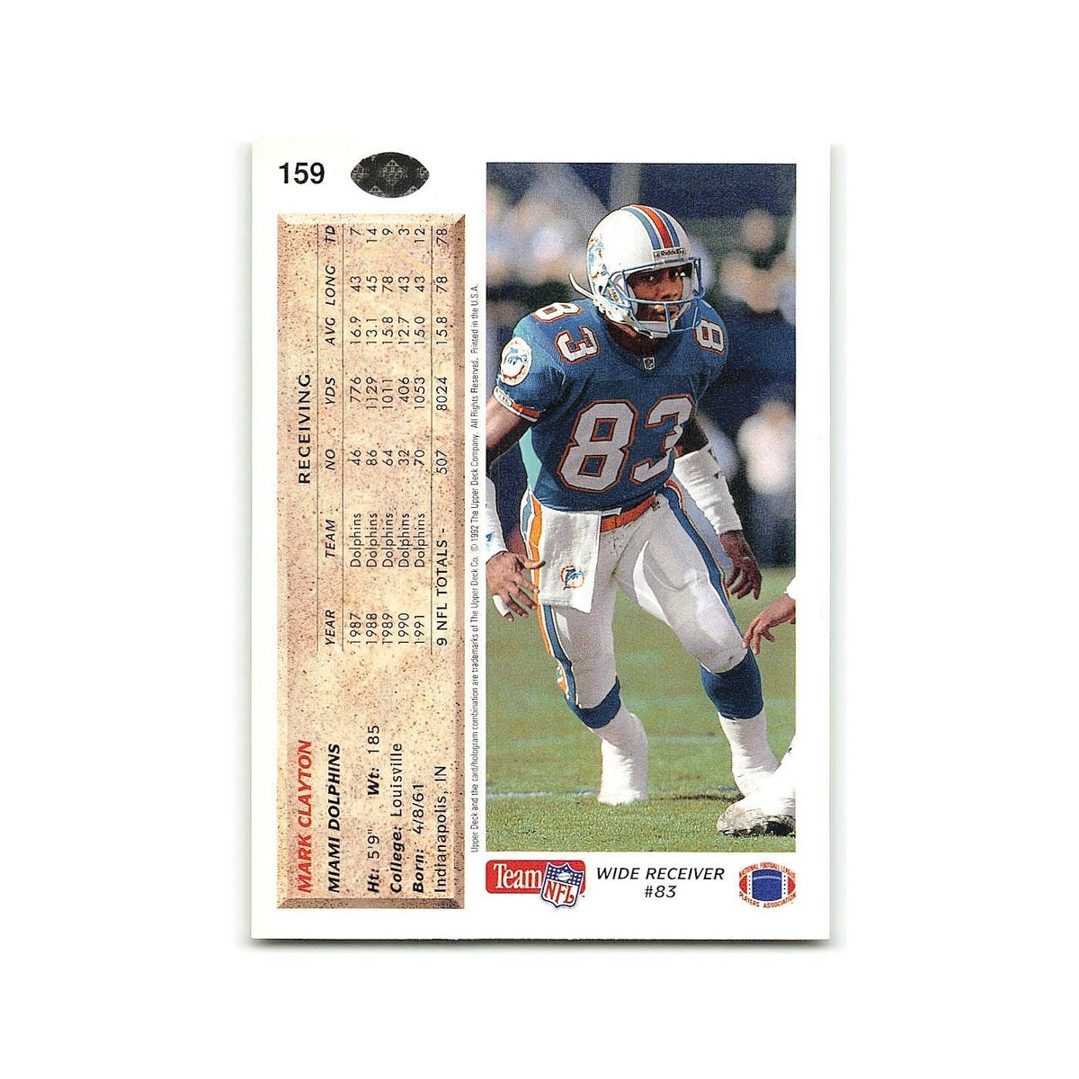 Mark Clayton 1992 Upper Deck #159 Miami Dolphins Football Card NM