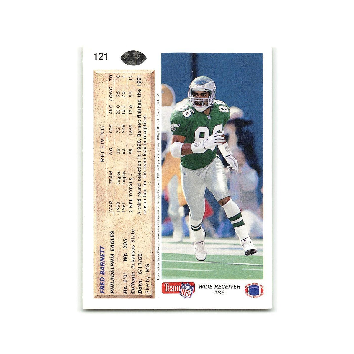 Fred Barnett 1992 Upper Deck #121 Philadelphia Eagles Football Card NM