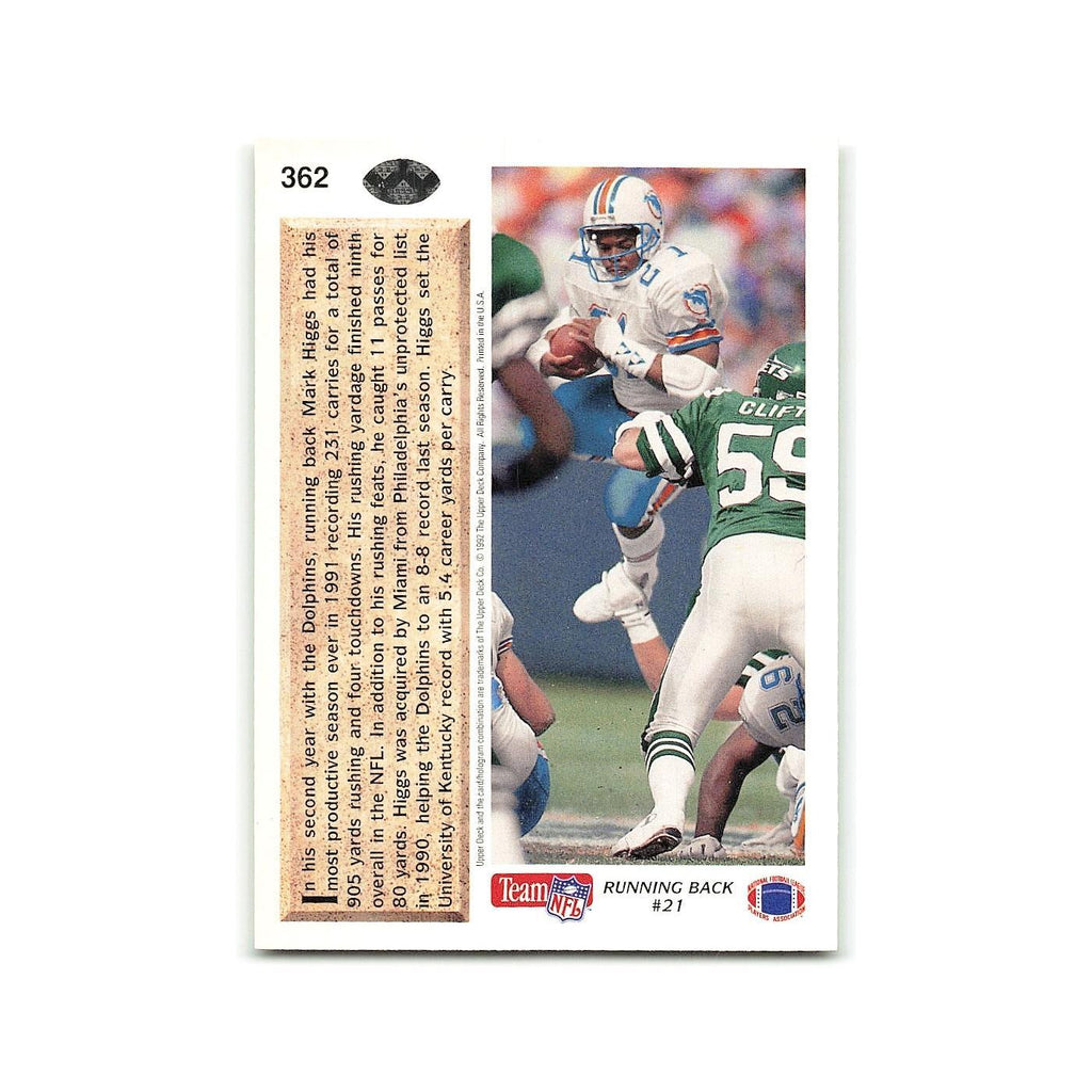 Mark Higgs 1992 Upper Deck #362 Miami Dolphins Football Card NM