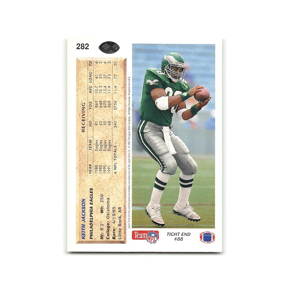 Keith Jackson 1992 Upper Deck #282 Philadelphia Eagles Football Card NM