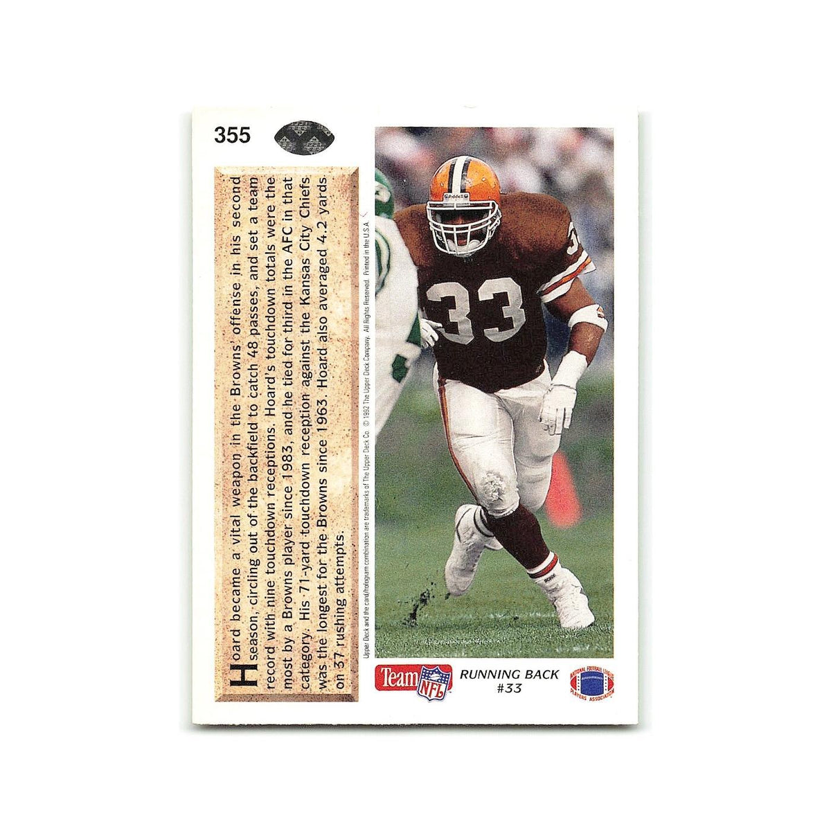 Leroy Hoard 1992 Upper Deck #355 Cleveland Browns Football Card NM