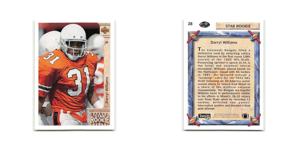 Darryl Williams Rookie 1992 Upper Deck #28 Cincinnati Bengals Football Card NM