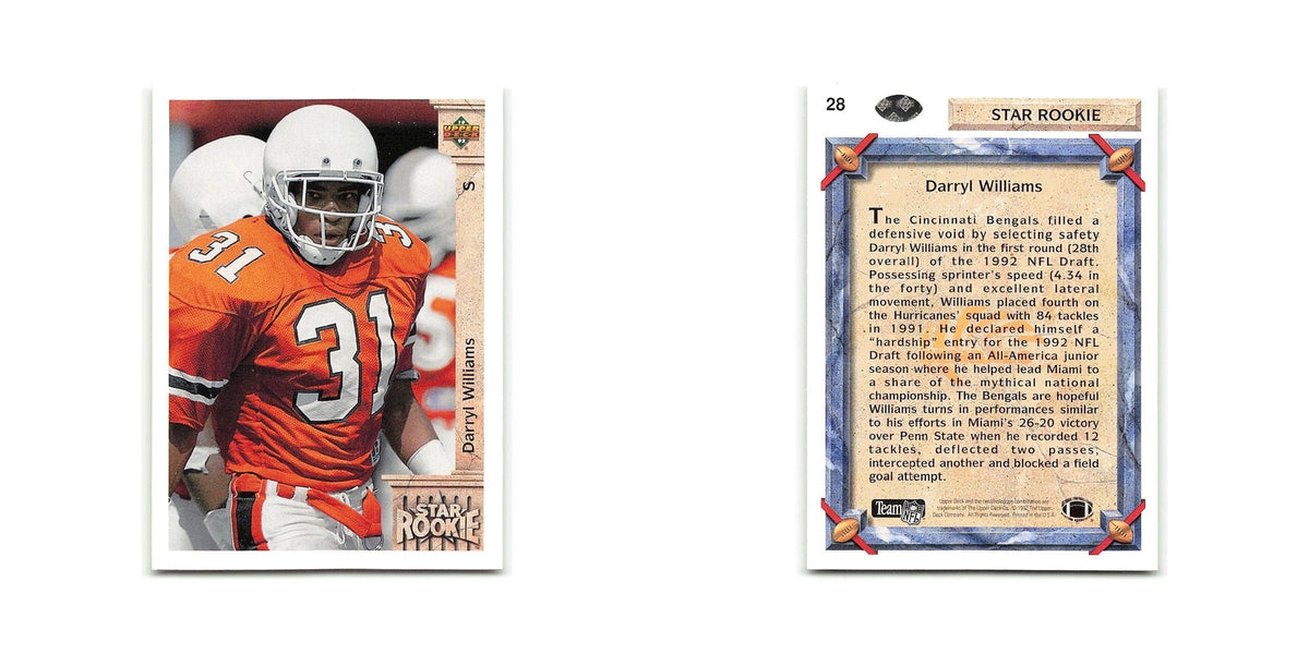 Darryl Williams Rookie 1992 Upper Deck #28 Cincinnati Bengals Football Card NM