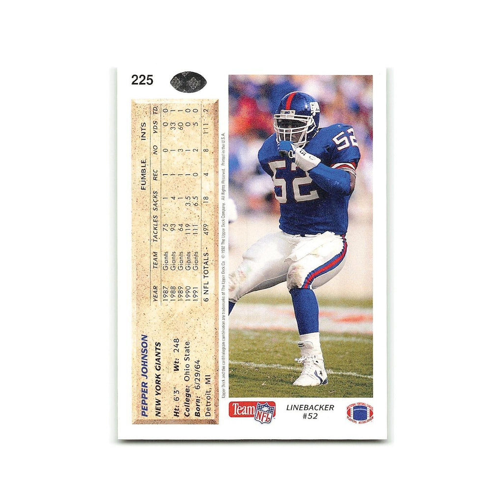 Pepper Johnson 1992 Upper Deck #225 New York Giants Football Card NM