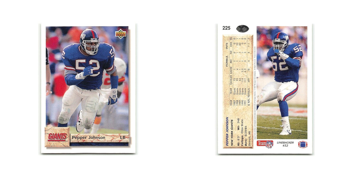 Pepper Johnson 1992 Upper Deck #225 New York Giants Football Card NM