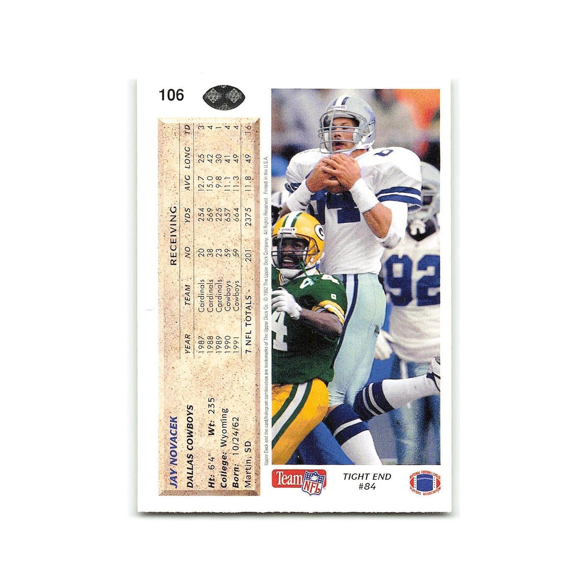 Jay Novacek 1992 Upper Deck #106 Dallas Cowboys Football Card NM