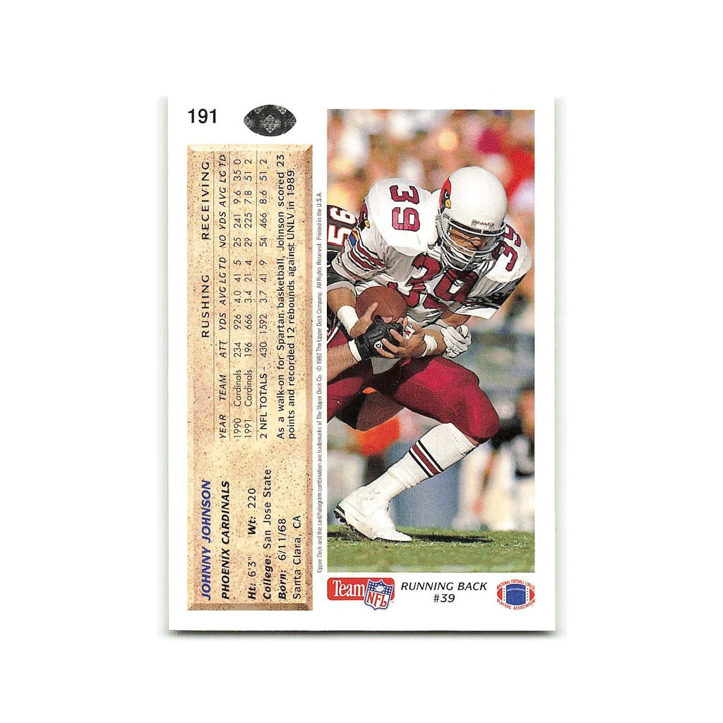 Johnny Johnson 1992 Upper Deck #191 Phoenix Cardinals Football Card NM