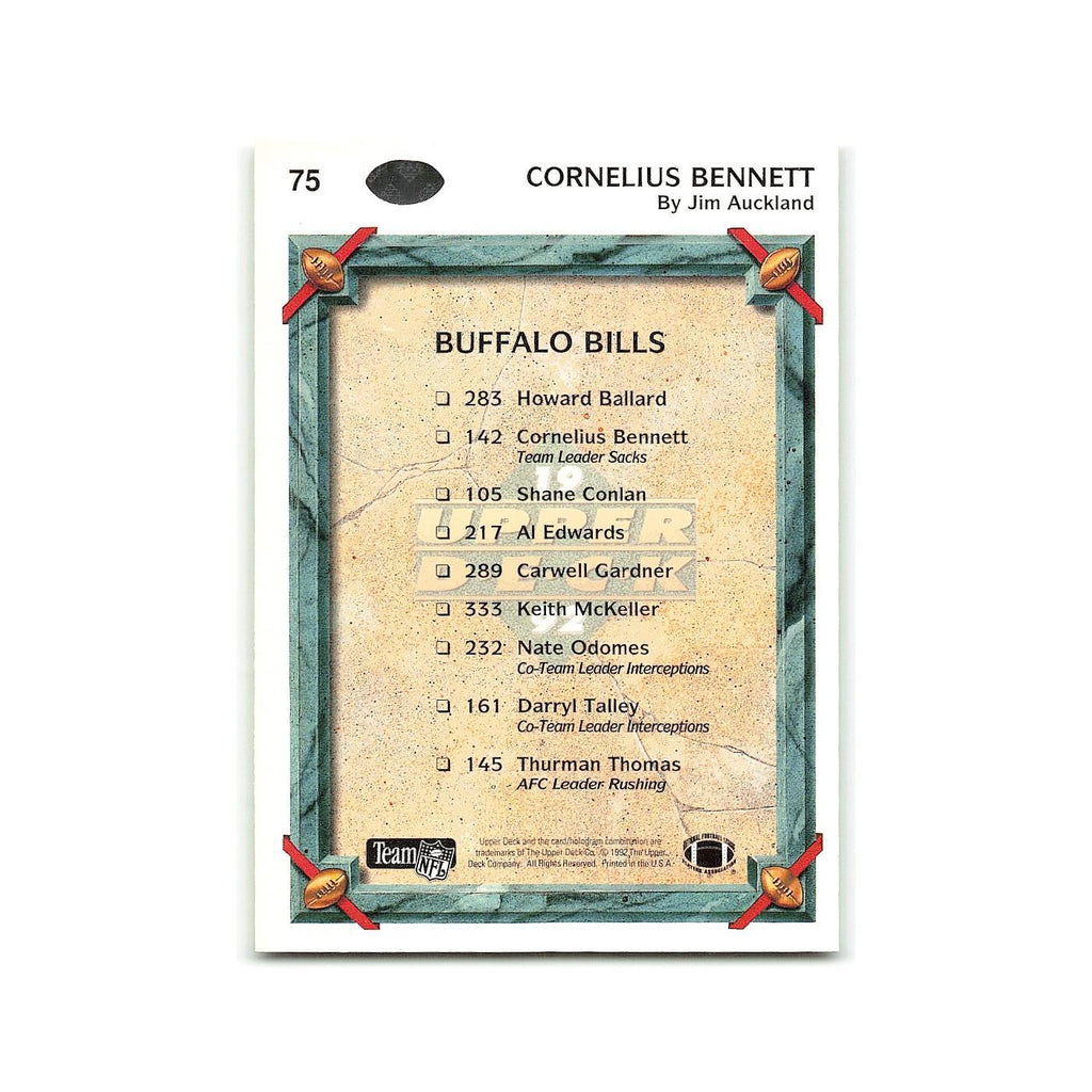 Cornelius Bennett 1992 Upper Deck #75 Buffalo Bills Football Card NM