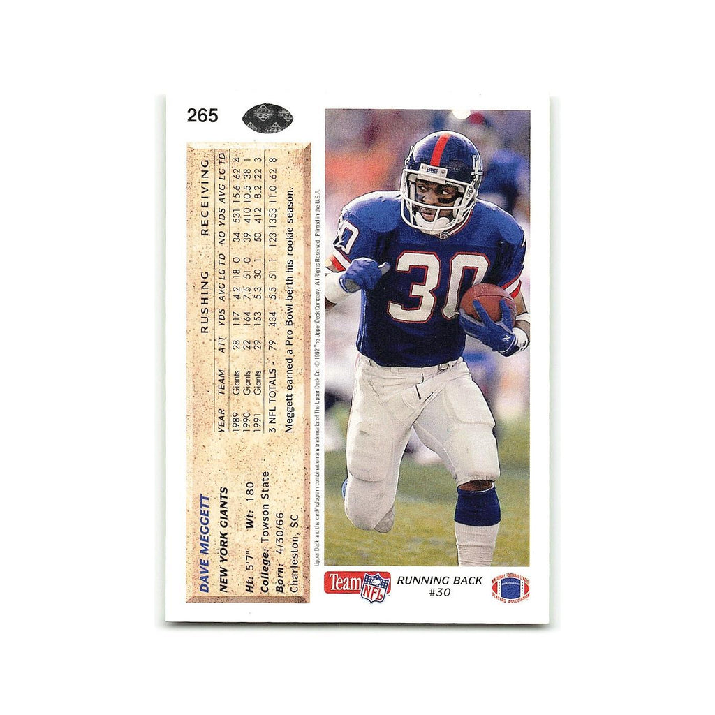 Dave Meggett 1992 Upper Deck #265 New York Giants Football Card NM