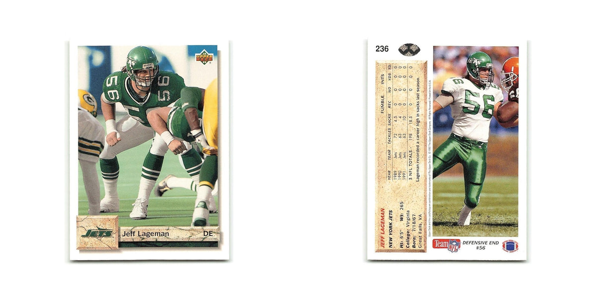 Jeff Lageman 1992 Upper Deck #236 New York Jets Football Card NM