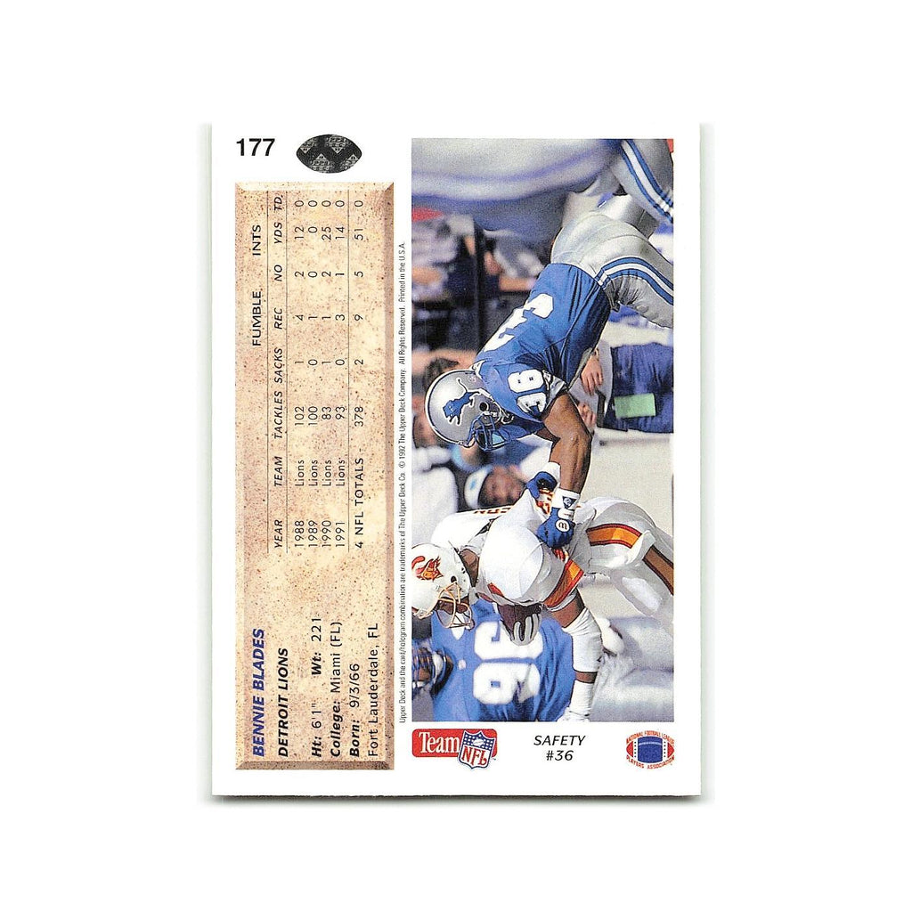 Bennie Blades 1992 Upper Deck #177 Detroit Lions Football Card NM