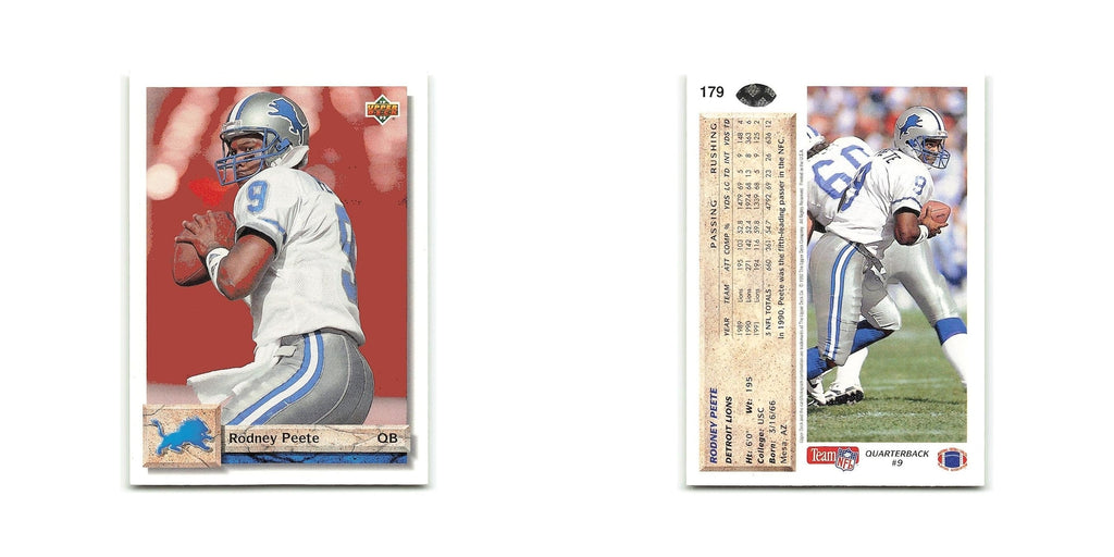 Rodney Peete 1992 Upper Deck #179 Detroit Lions Football Card NM