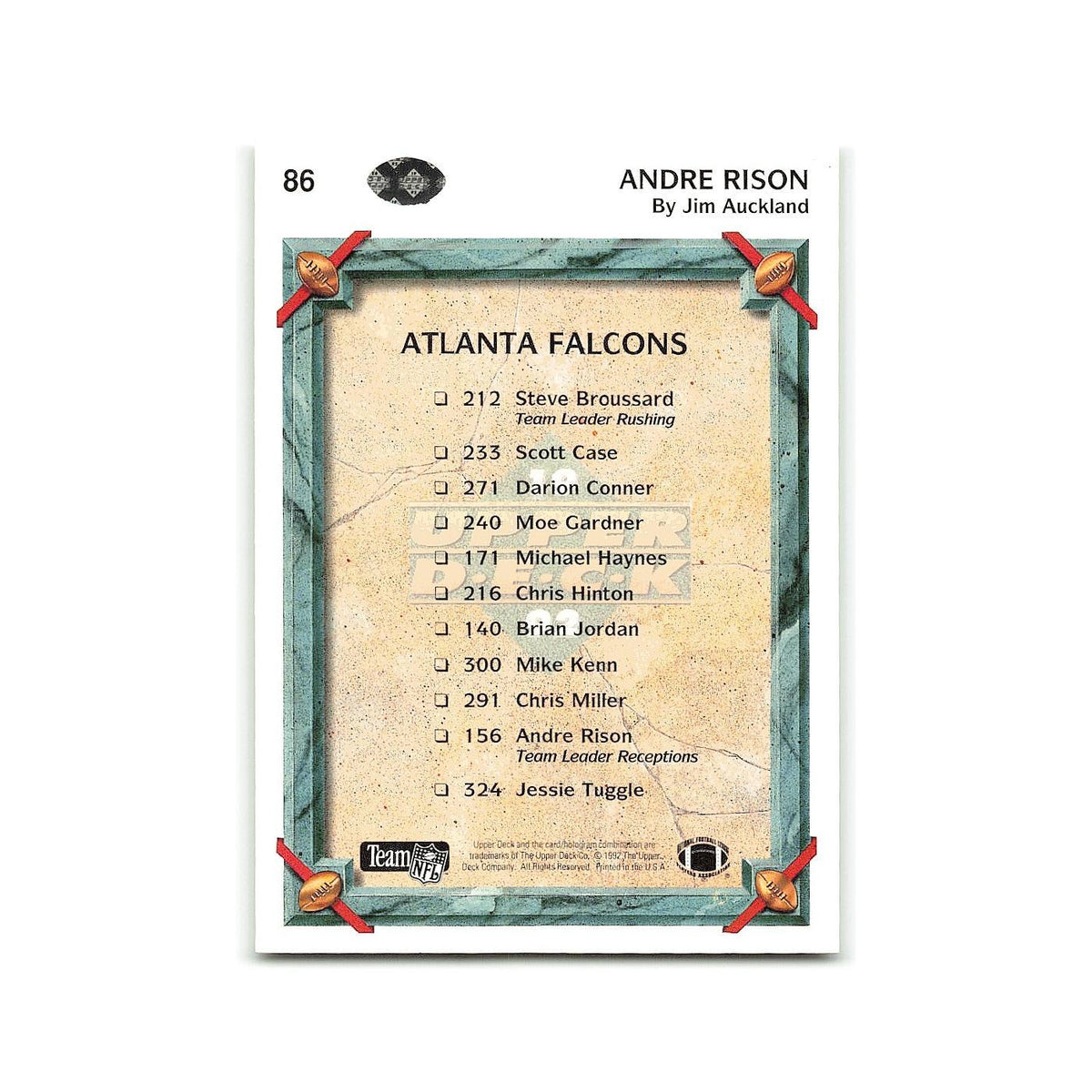 Andre Rison 1992 Upper Deck #86 Atlanta Falcons Football Card NM