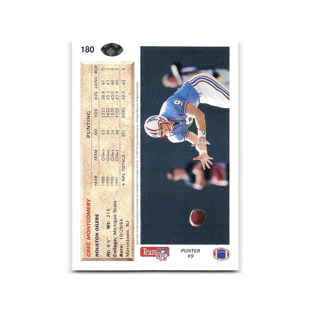 Greg Montgomery 1992 Upper Deck #180 Houston Oilers Football Card NM