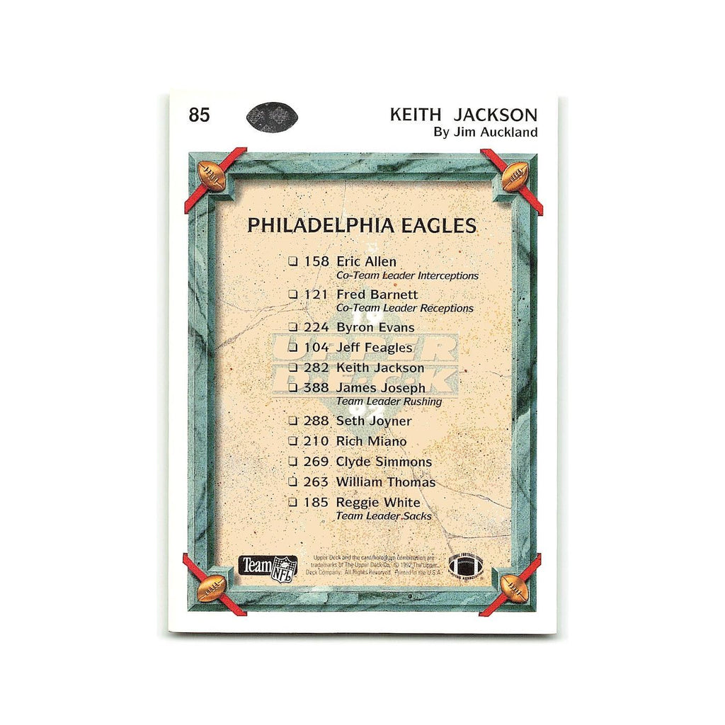 Keith Jackson 1992 Upper Deck #85 Philadelphia Eagles Football Card NM