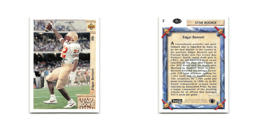 Edgar Bennett Rookie 1992 Upper Deck #2 Green Bay Packers Football Card NM