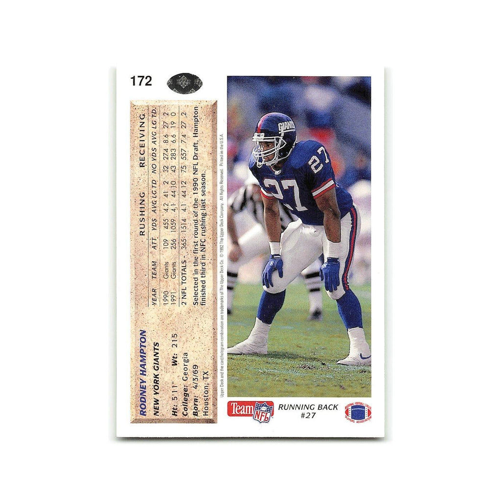 Rodney Hampton 1992 Upper Deck #172 New York Giants Football Card NM