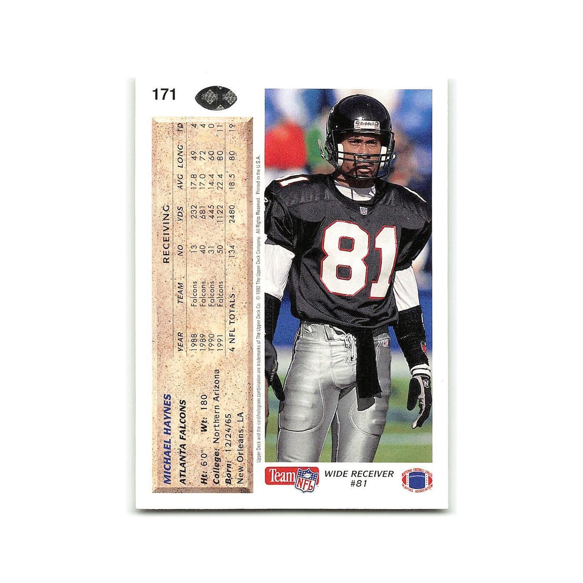 Michael Haynes 1992 Upper Deck #171 Atlanta Falcons Football Card NM