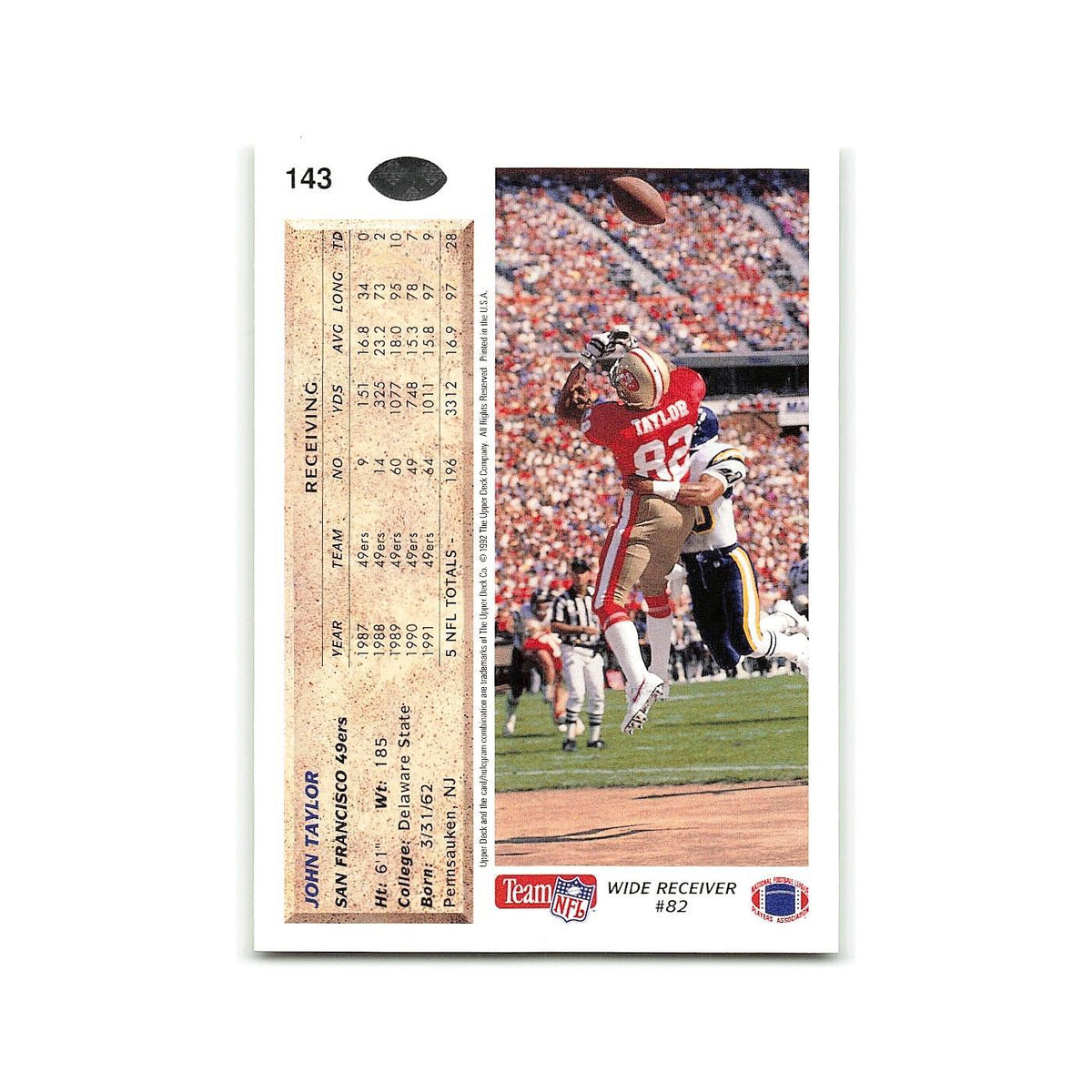 John Taylor 1992 Upper Deck #143 San Francisco 49ers Football Card NM