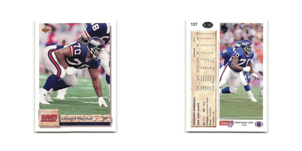 Leonard Marshall 1992 Upper Deck #127 New York Giants Football Card NM