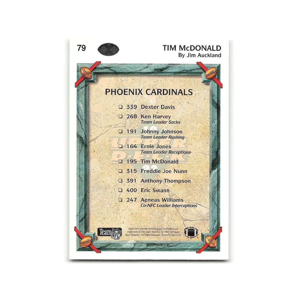 Tim McDonald 1992 Upper Deck #79 Phoenix Cardinals Football Card NM