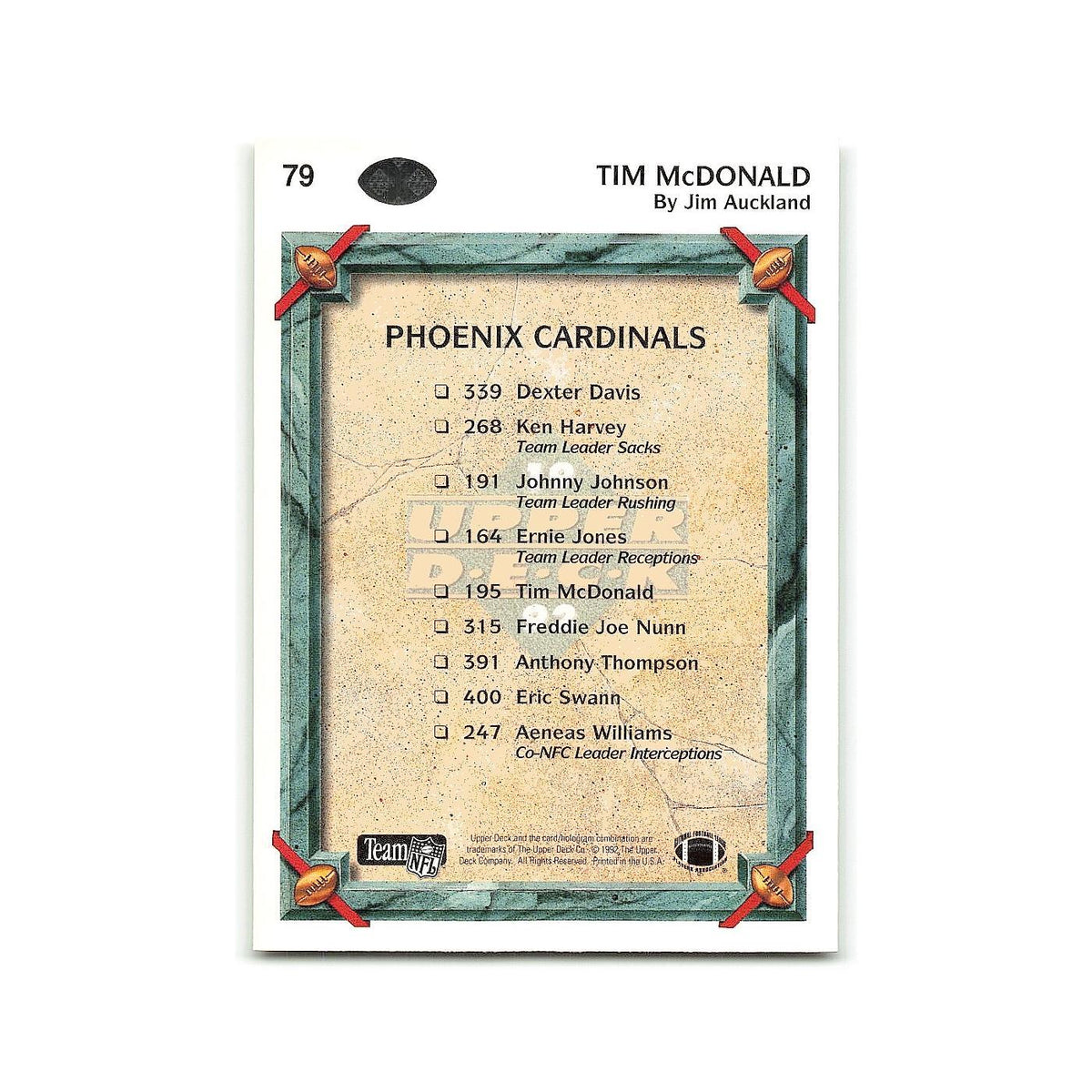 Tim McDonald 1992 Upper Deck #79 Phoenix Cardinals Football Card NM
