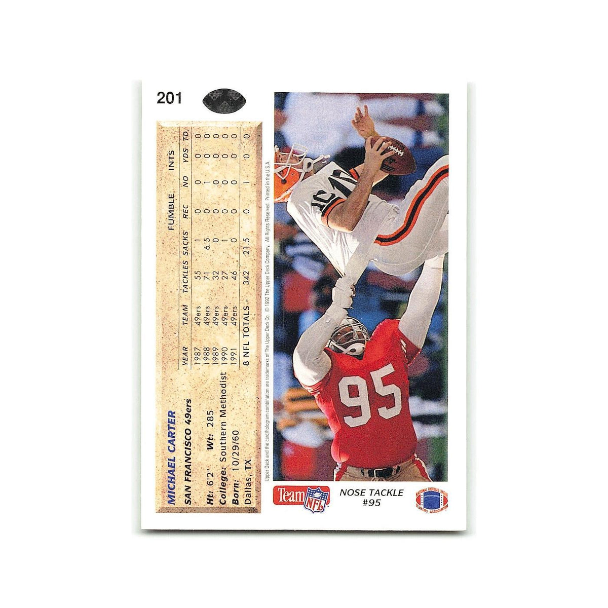 Michael Carter 1992 Upper Deck #201 San Francisco 49ers Football Card NM