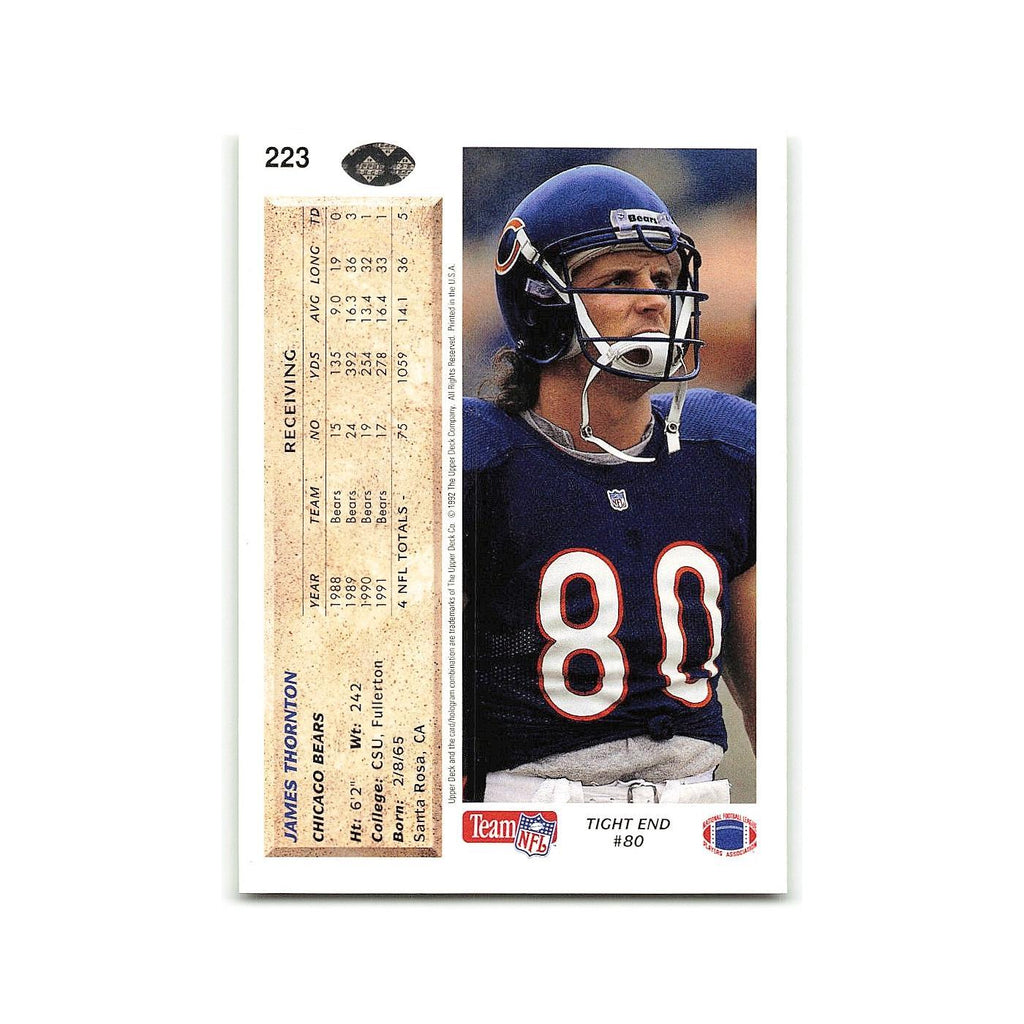 James Thornton 1992 Upper Deck #223 Chicago Bears Football Card NM