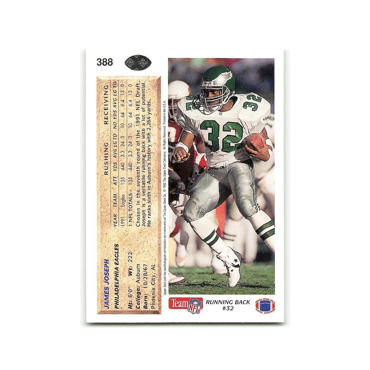 James Joseph 1992 Upper Deck #388 Philadelphia Eagles Football Card NM