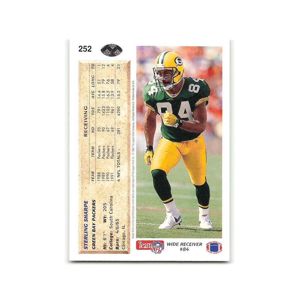 Sterling Sharpe 1992 Upper Deck #252 Green Bay Packers Football Card NM